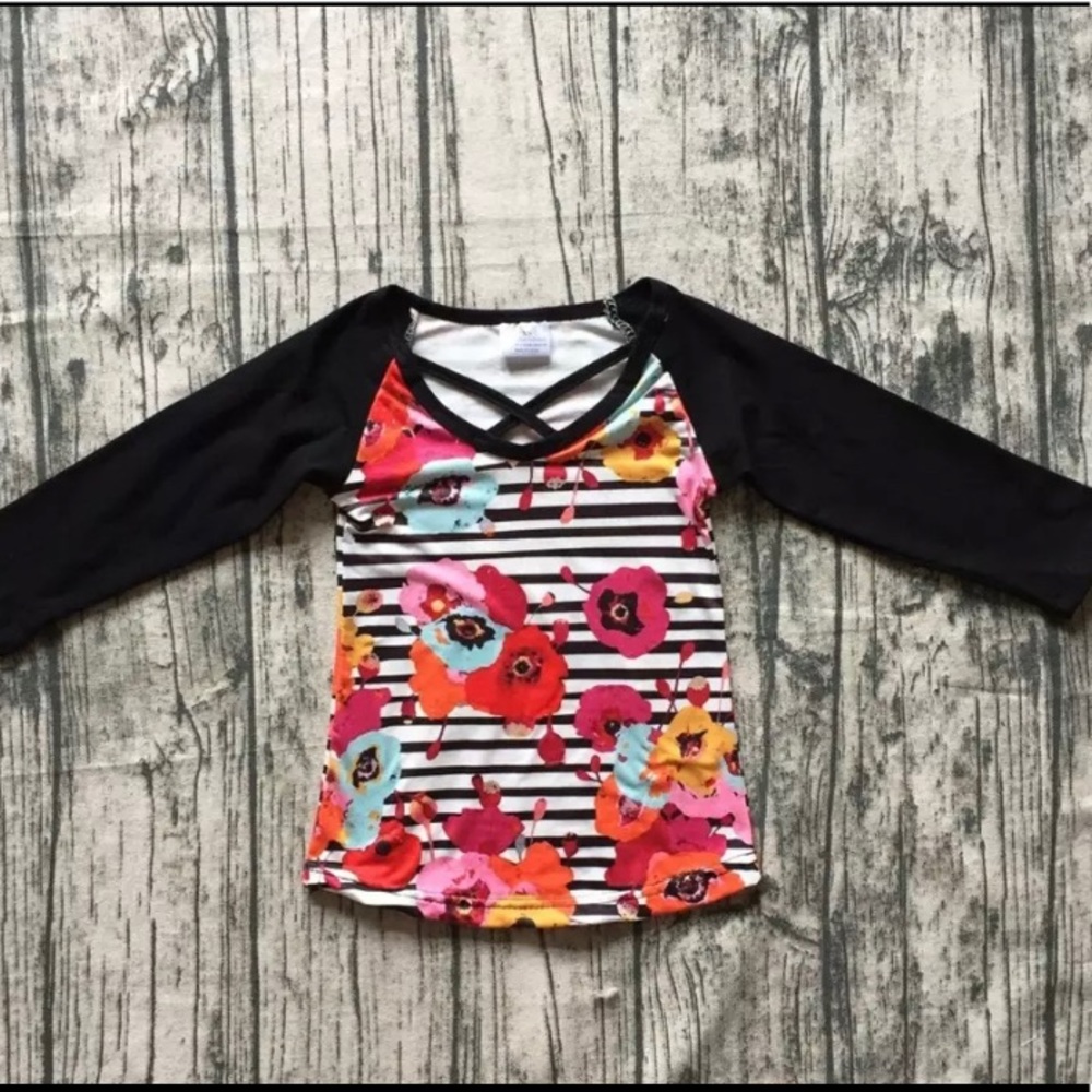 NWOT• Floral Striped Icing Raglan | Girls Size 7